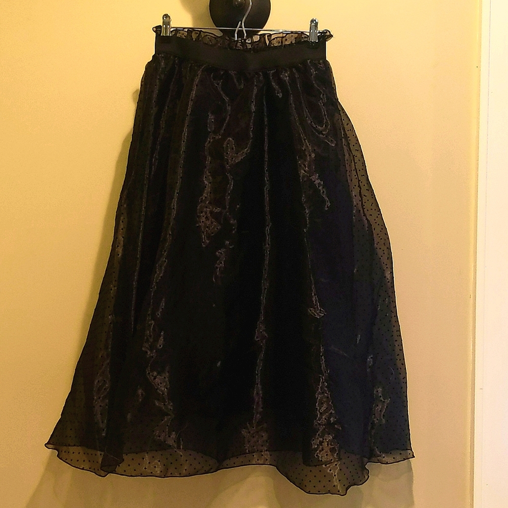 Vintage Style Black Swiss Dot Mesh Skirt